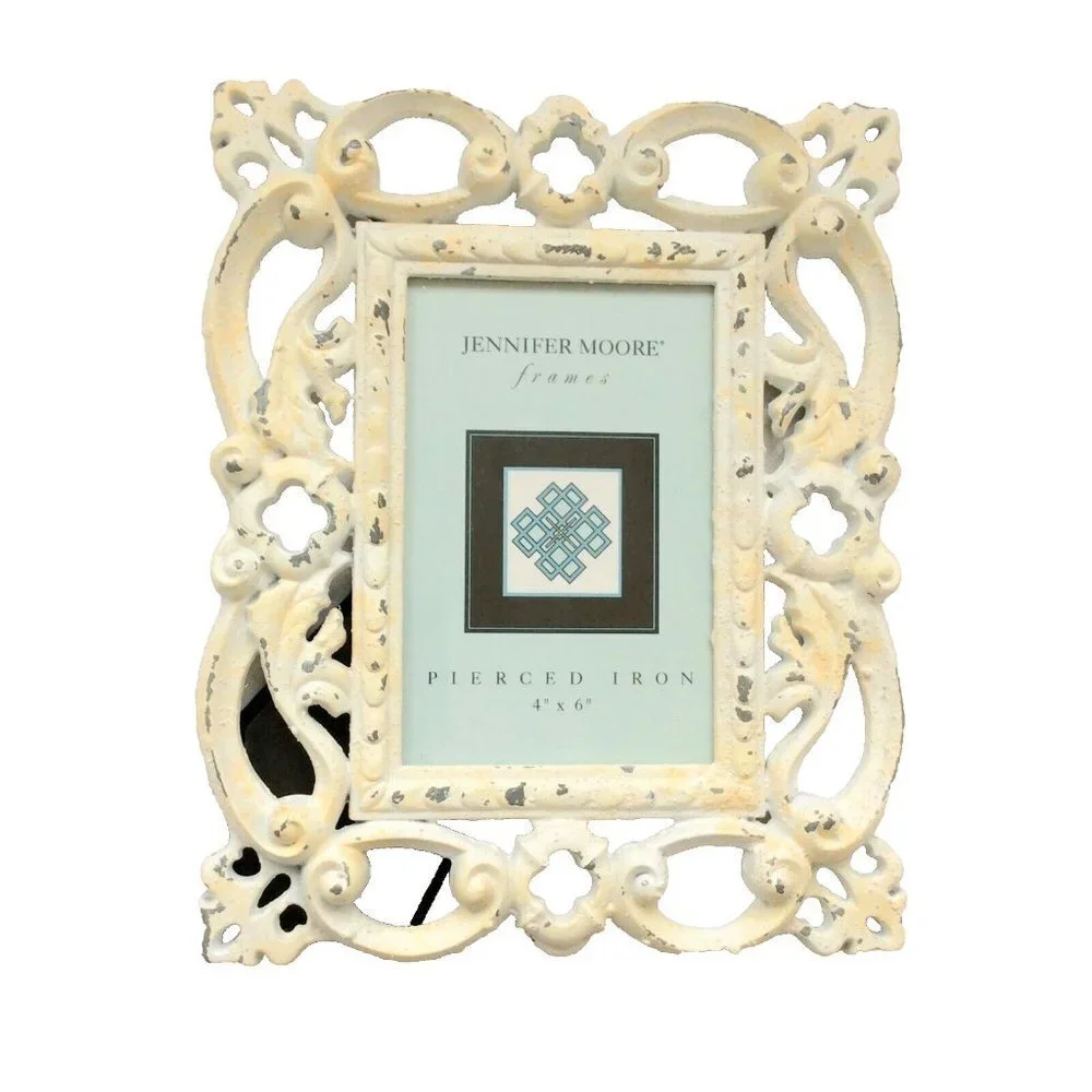 Beautiful Heavy Metal Photo Frame Whitewashed NWOT